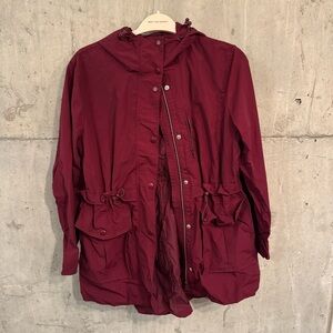 J Crew Burgundy Hooded Rainjacket